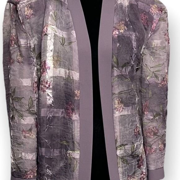 R&M Richards Purple Floral Duster One Size Chic Semi Sheer Purple Long Sleeve - Picture 4 of 7